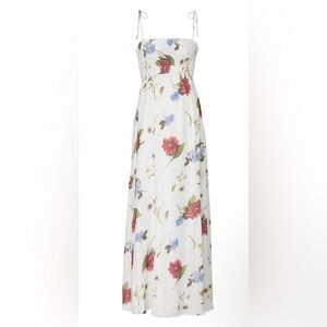 Show Me Your MUMU Floral Maggie Maxi Dress W/ Smocking & Tie Straps Size Small